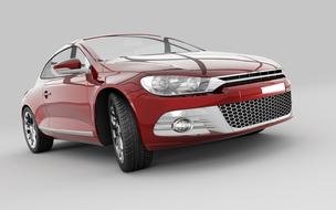 Model of the shiny, red and metallic car with shadow, at grey background, clipart