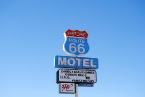 Route 66 Street Sign against a clear blue sky