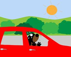 dog in a red car as an illustration