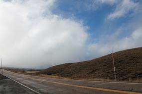 highway, mountains, clouds