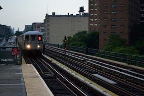 subway train in new york at dusk