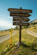 signposts on footpaths in the mountains