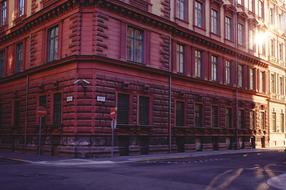 corner building in budapest at sunset