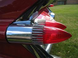 Red Rear Lights of retro Car close up