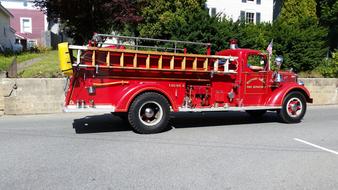 Firetruck on a city street on a sunny day