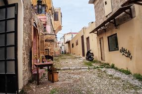 Beautiful landscape of the old street with buildings, in Rhodhos City, Greece