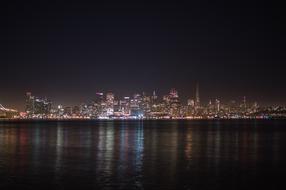 distant view of the city embankment at night