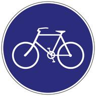 Blue and white, round sign with bike, at white background, clipart