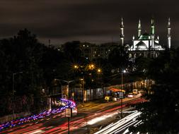 Mosque Light Trail Night