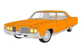 drawn yellow retro car on a white background