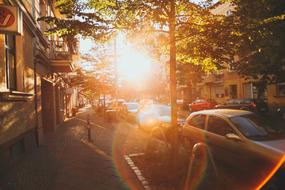 Buildings and Road Street at sunlight