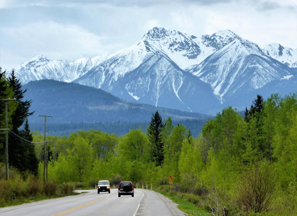 Panorama view of Transport on Highway and mountains