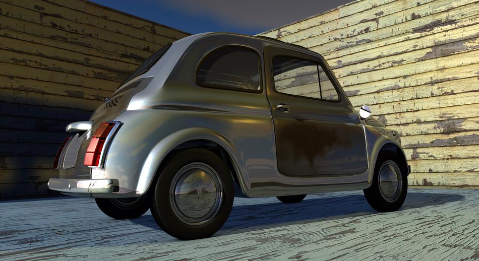 digital image of chrome fiat 500 car