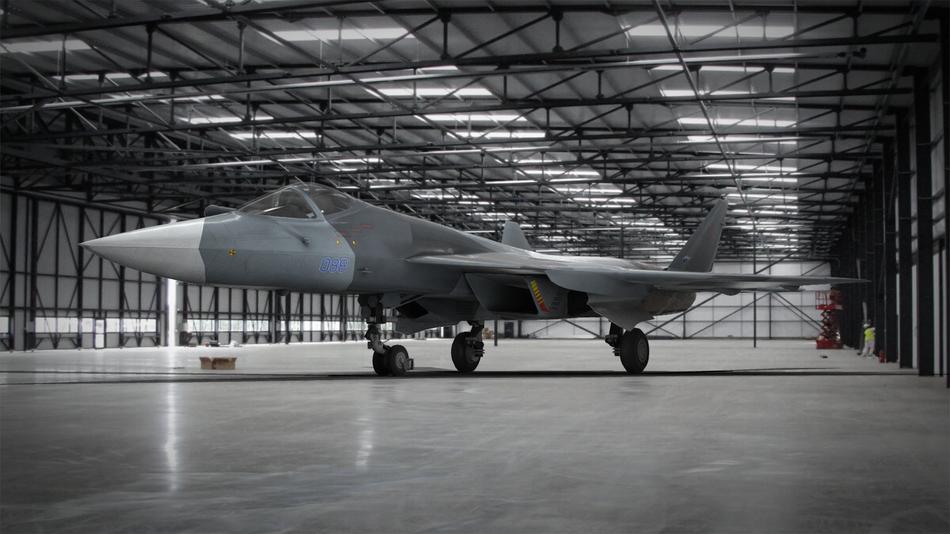 'Sukhoi T50 Pak-fa' aircraft in the hangar