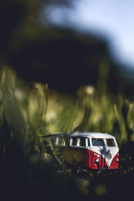 closeup view of Red Vw Bus model