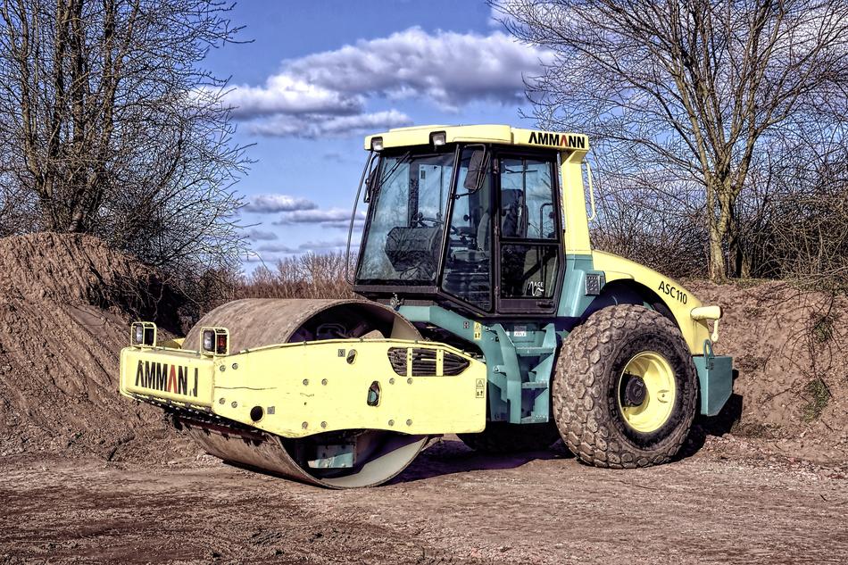yellow tractor trees