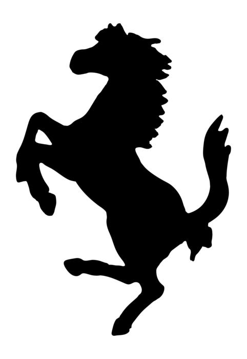 Beautiful, black silhouette of the standing horse, at white background, clipart