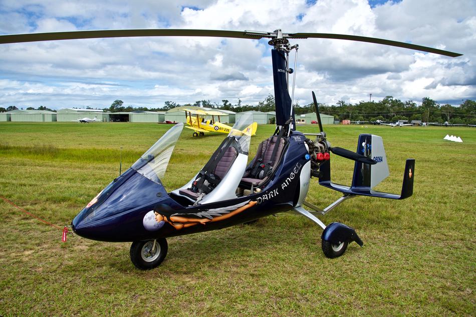personal helicopter on a green meadow