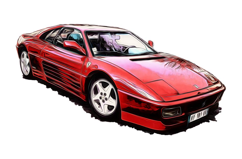 Model of the shiny, red 'Ferrari F348' car, at white background, clipart