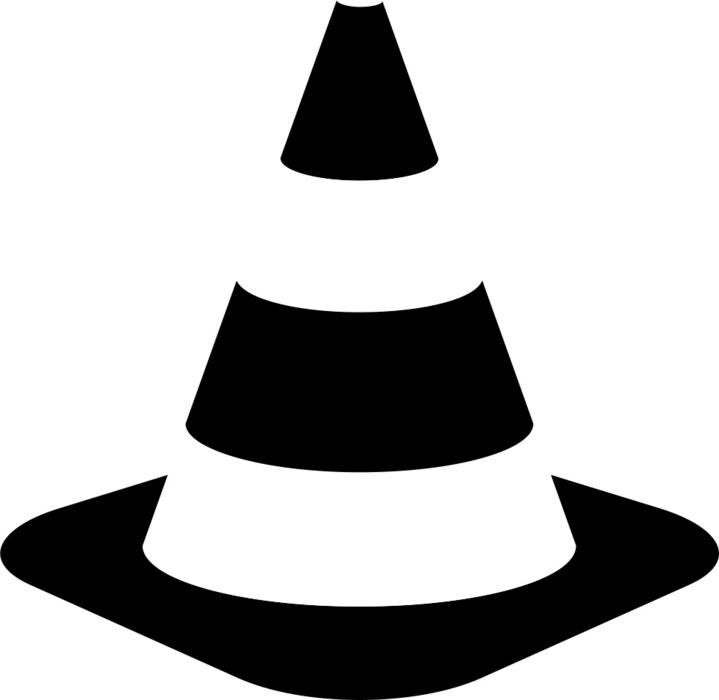 Black and white attention cone, at white background, clipart