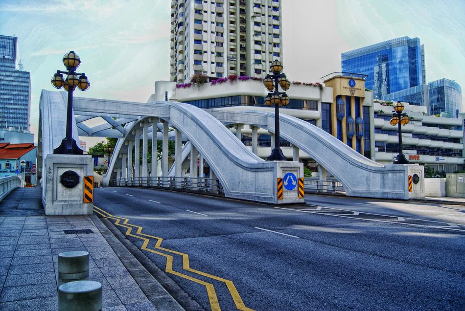 Cityscape of Singapore, with the bridge near the buildings