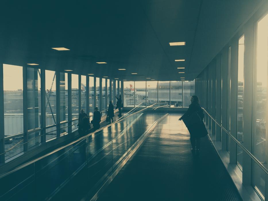 black and white, terminal at the airport
