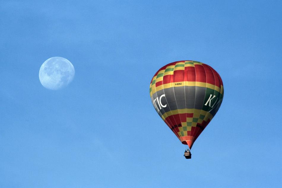 hot air Balloon and Moon on Sky