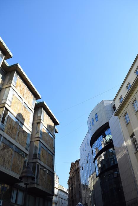 buildings against blue sky in Belgrade