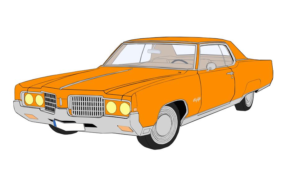 drawn yellow retro car on a white background