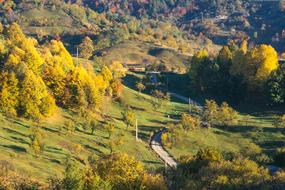 Landscape of Autumn Road on hill