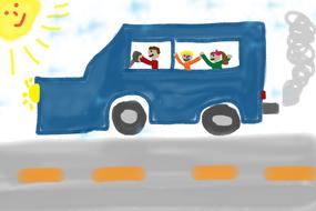 children drawing of auto on road