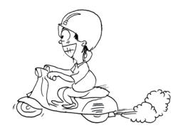 motor vespa cartoon guy