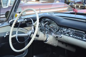 Steering Wheel and dashboard of luxury retro car