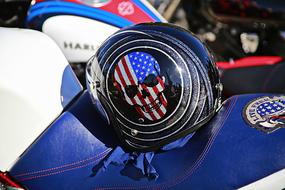 Helmet with skull drawing on Motorcycle