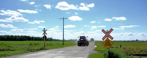 Uncontrolled Railway Crossing in countryside at summer, canada, ontario