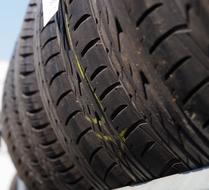 Tire recycling, used tires close up