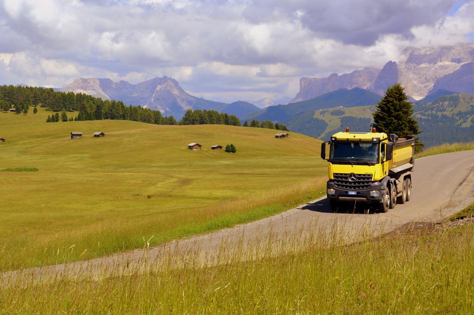 truck drives on the road in prato, Italy