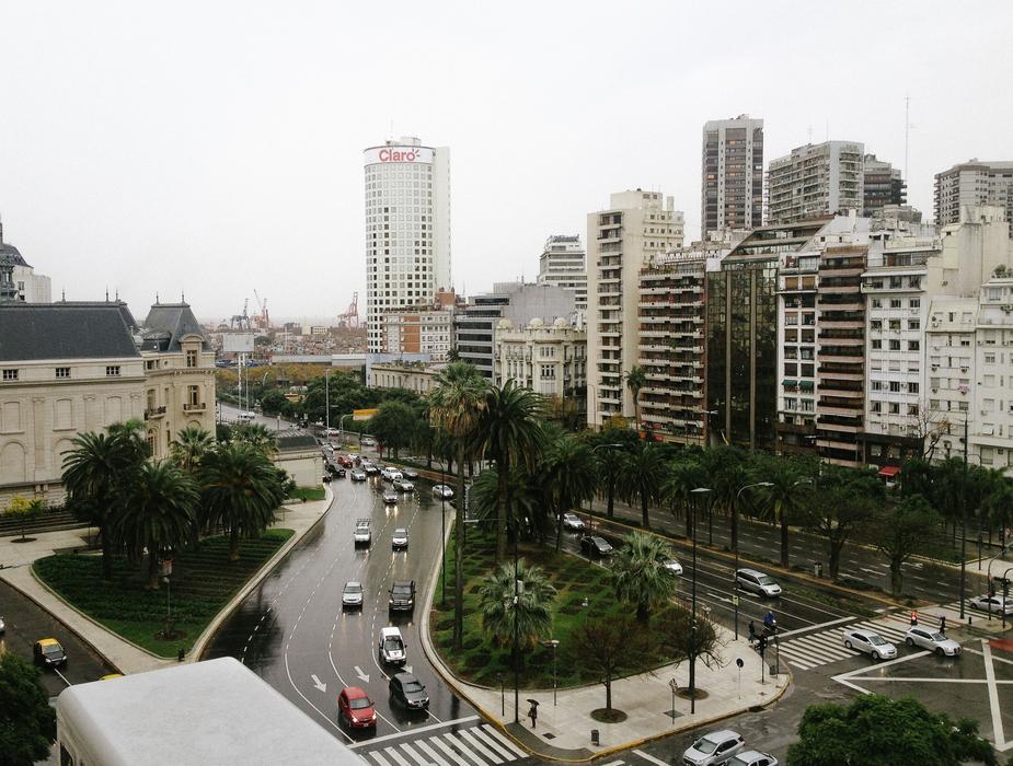 Tall buildings on the roadway