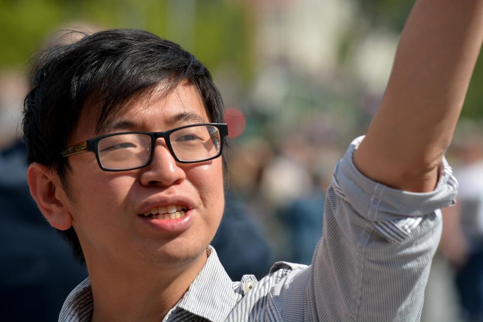 man on parade on blurred background