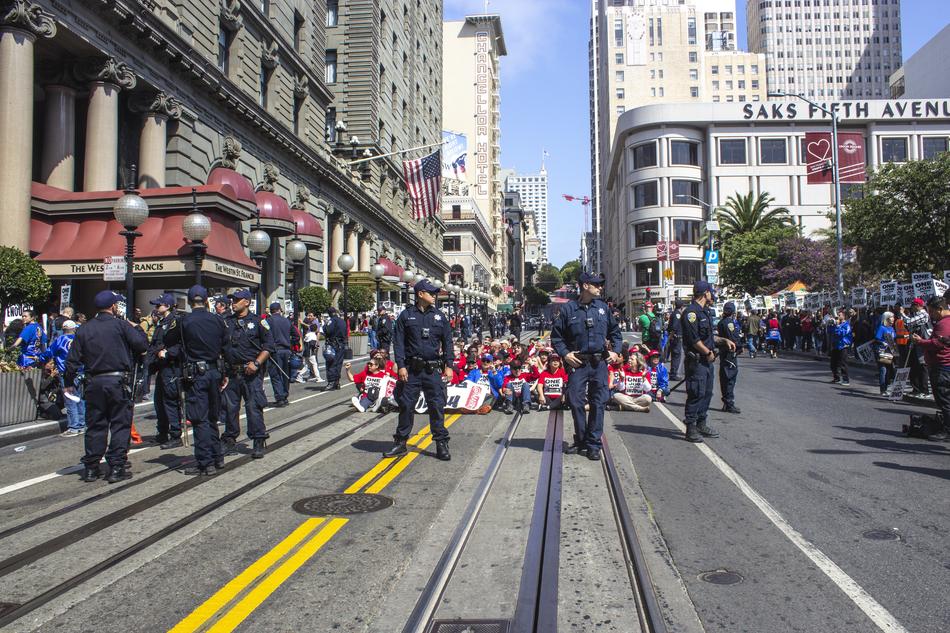 Rally of the people on a city street
