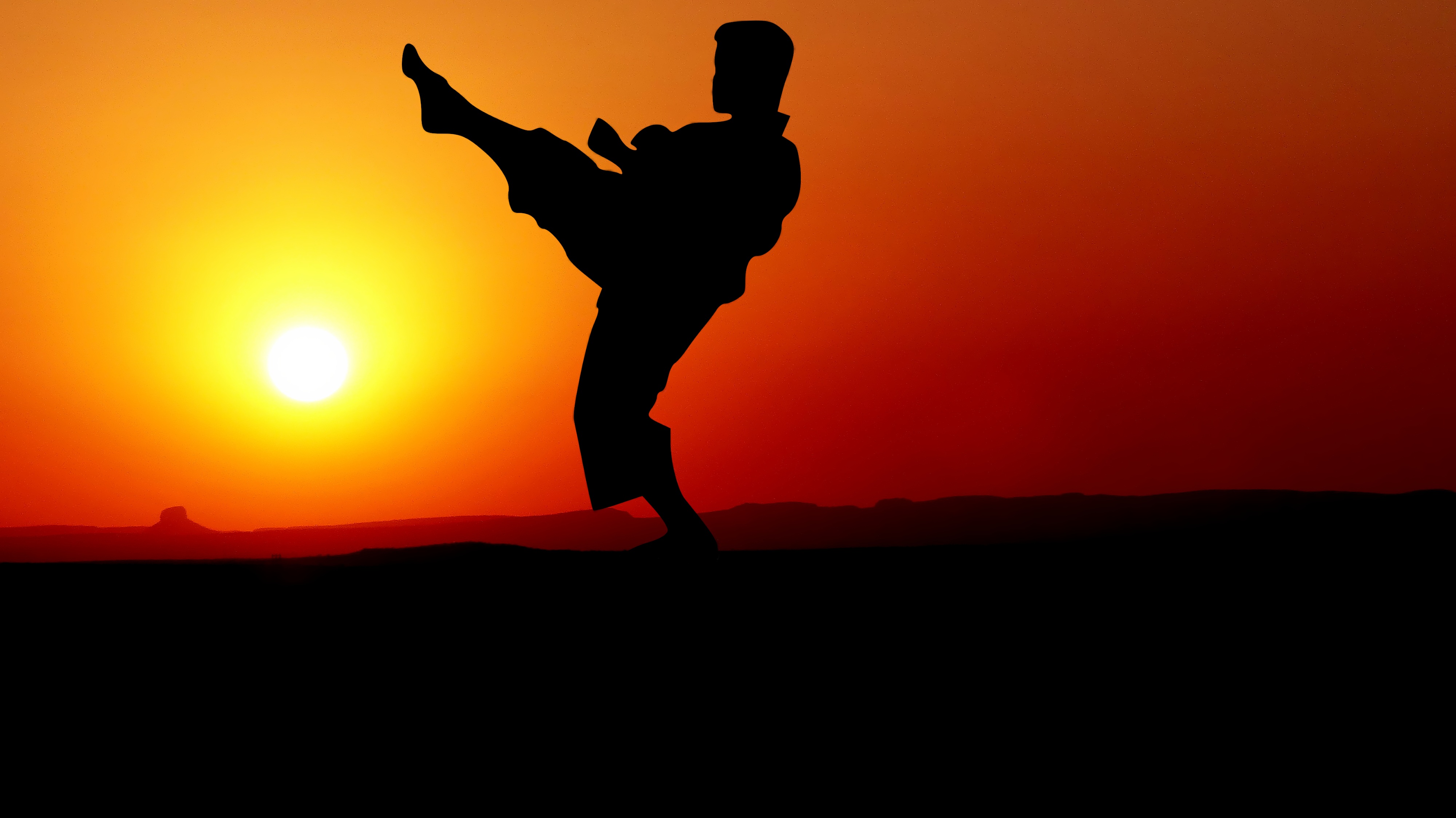 Man doing karate kata at sunset sky free image download