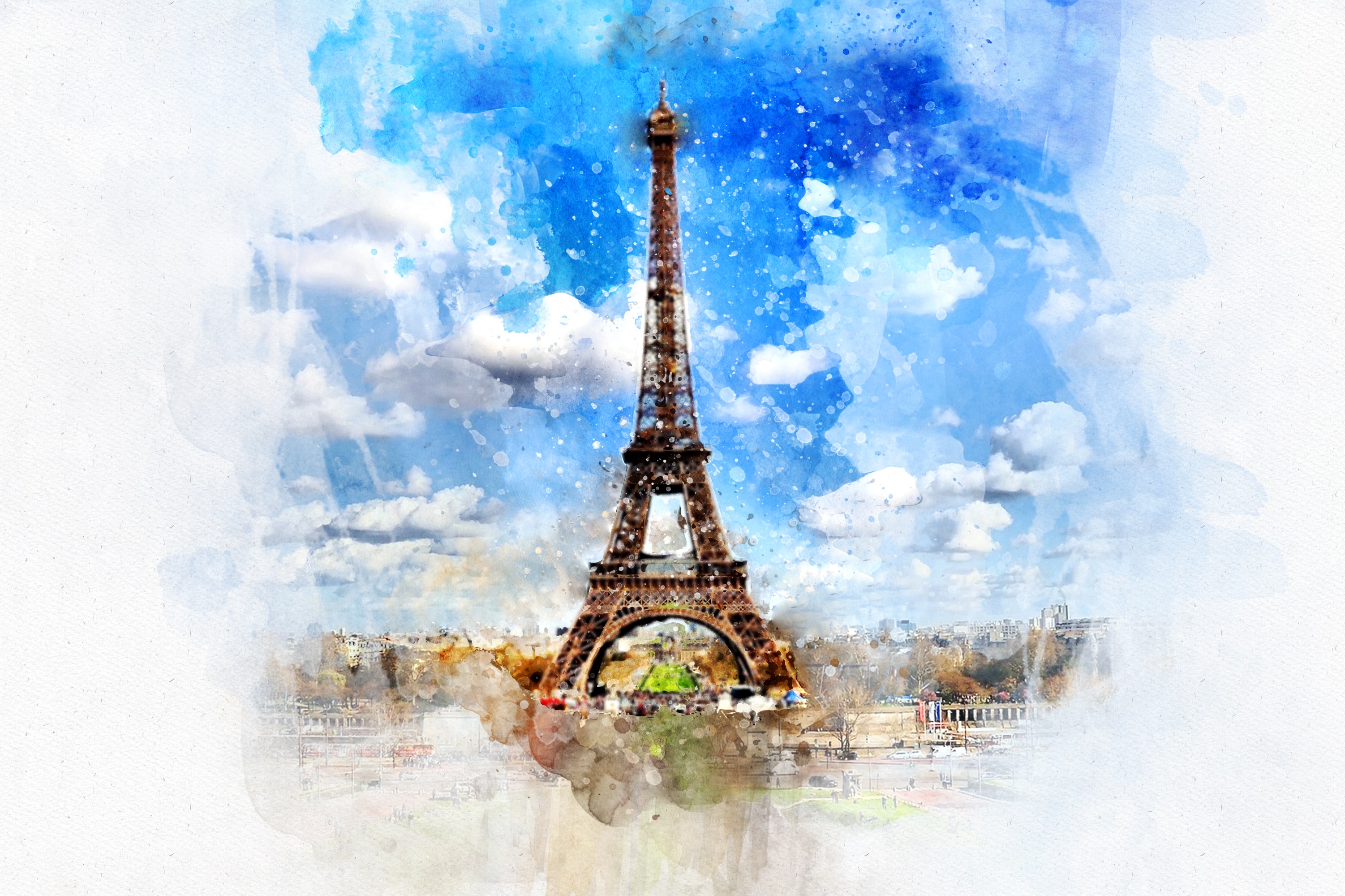 Эйфелева башня в Париже рисунок акварелью