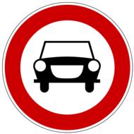 red round sign with a car