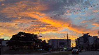 Winter Sunset City Street Cars