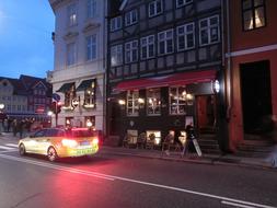 yellow car in the evening