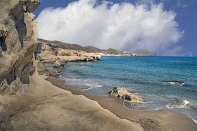 clear Waves splashing on Beach at scenic rocky coastline