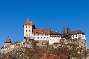 medieval castle on mountain at sky, switzerland, Burgdorf