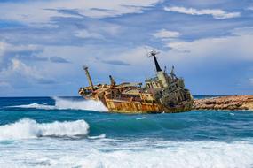 abandoned ship after a shipwreck on the coast of Cyprus