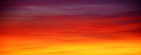 Panorama of the colorful and beautiful, gradient sunset in the sky with clouds