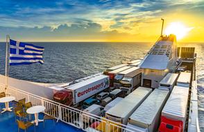 Ferry on the mediterranean at dusk